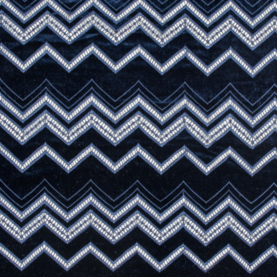 Navy Geometric Velvet Lace | Mood Fabrics