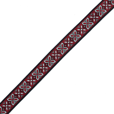 Red and Black German Jacquard Ribbon - 1.375