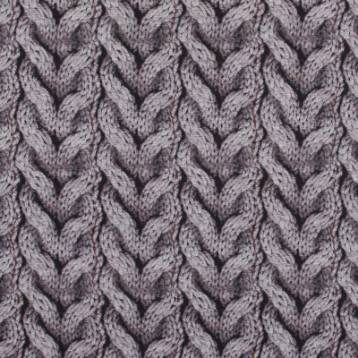 Cable Knit Printed Jersey Fused to a Solid Gray Felt | Mood Fabrics