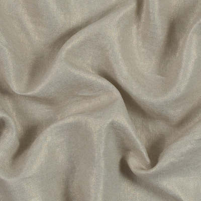 Simone Oatmeal Lightweight Linen Woven with Metallic Gold Foil | Mood Fabrics