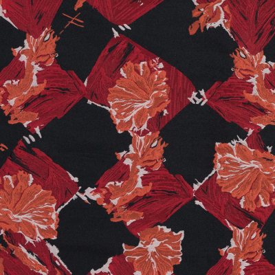 Red and Orange Painterly Floral Brocade | Mood Fabrics