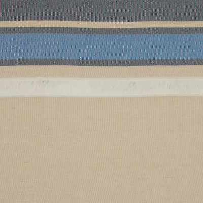 Sea NY Navy and Gilded Beige Striped Cotton Canvas | Mood Fabrics