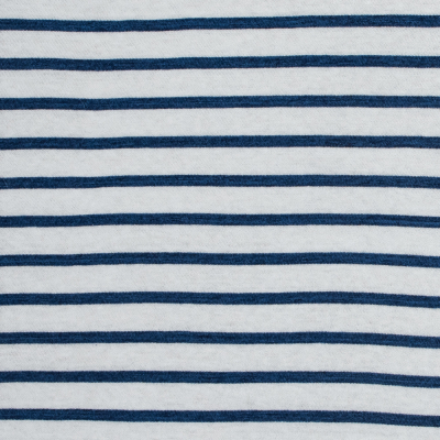 Sea NY Navy Peony and White Pencil Striped Cotton Knit | Mood Fabrics