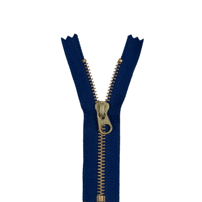 Royal Blue Metal Closed Bottom Zipper with Gold Teeth - 4.5