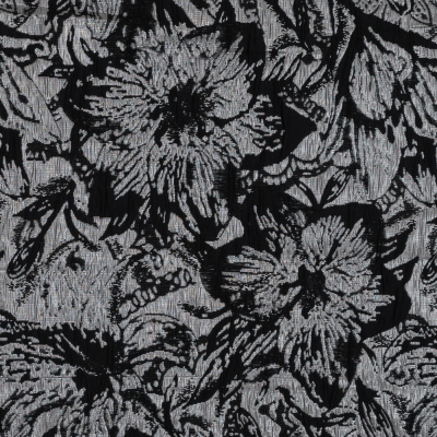 Black, Peach and Metallic Silver Floral Brocade | Mood Fabrics