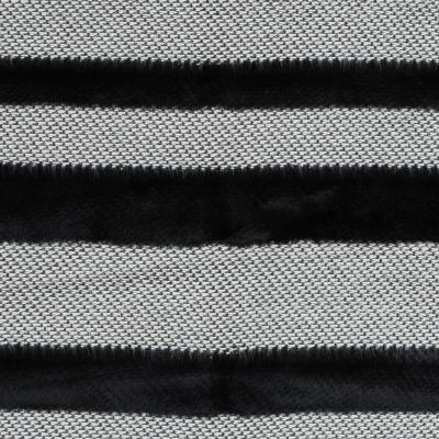 Novelty Black And White Cotton Knit with Black Faux Fur Awning Stripes | Mood Fabrics