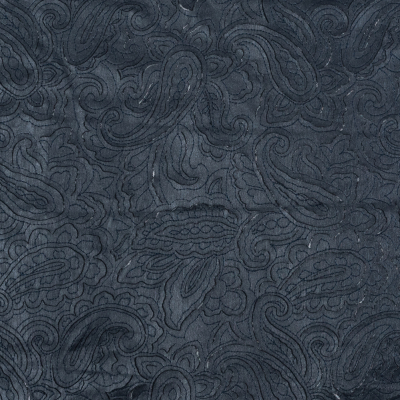 Navy Paisley Laser-Cut Faux Leather Top Stitched to a Mesh Backing | Mood Fabrics