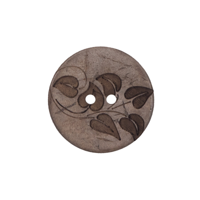 Italian Brown Leafy Etched Coconut Button - 36L/23mm | Mood Fabrics