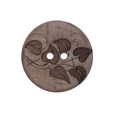 Italian Brown Leafy Etched Coconut Button - 40L/25.5mm | Mood Fabrics