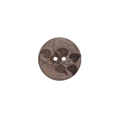 Italian Brown Leafy Etched Coconut Button - 24L/15mm | Mood Fabrics