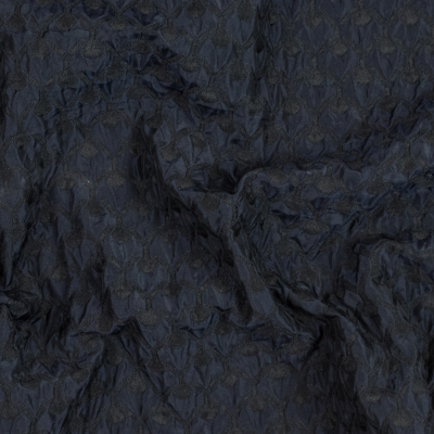 Black and Navy Quilted Brocade | Mood Fabrics