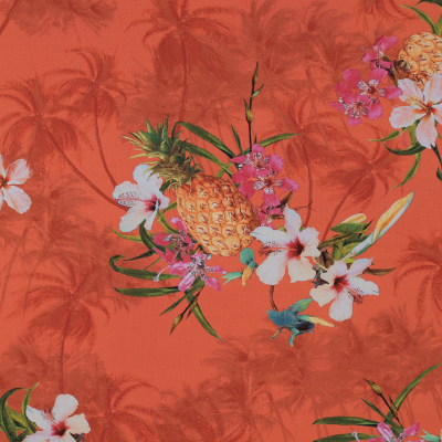 Orange Pineapple Printed Organic Viscose Batiste | Mood Fabrics