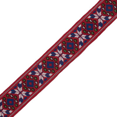 Red, White and Blue Geometric Jacquard Ribbon - 1.875