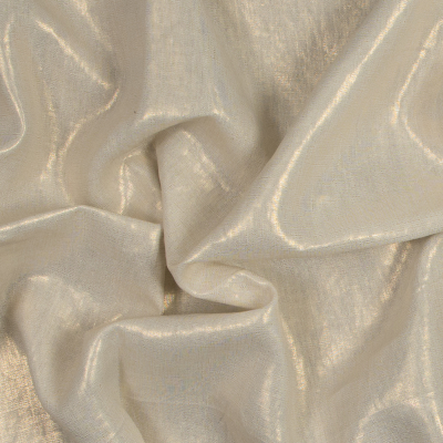 Bianca Ivory Medium Weight Linen Woven with Metallic Gold Foil | Mood Fabrics