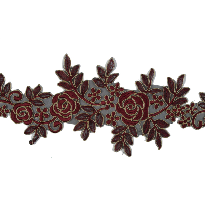 Metallic Gold and Maroon Re-Embroidered Floral Organza Trim - 6