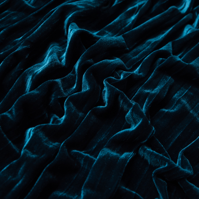 Tver Pacific Blue Pleated Velour | Mood Fabrics