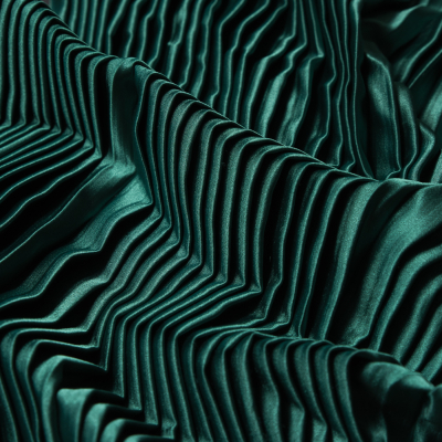 Pleated Stretch Satin - Emerald Green - Andreas Collection | Mood Fabrics