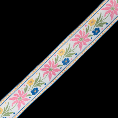 Pink Floral Jacquard Ribbon - 1.625