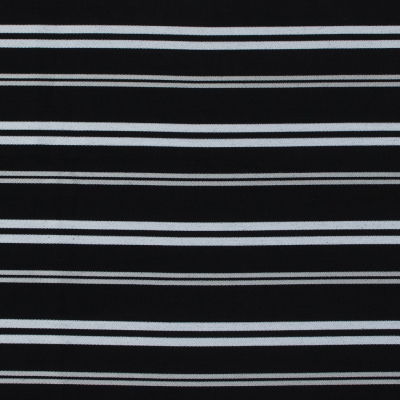 Black Cotton Twill with Silver Embroidered Stripes | Mood Fabrics
