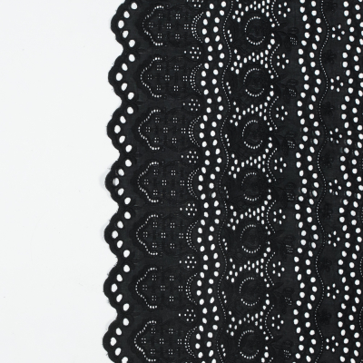 Black Striped Floral Embroidered Cotton Eyelet with Scalloped Edges | Mood Fabrics