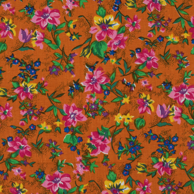 Orange and Pink Floral Printed Linen Woven | Mood Fabrics