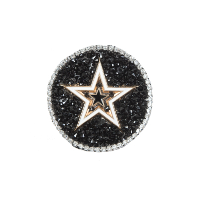 Italian Gold Star Patch with Black and Silver Rhinestones - 2.25