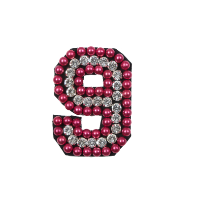 Italian Number 9 Patch with Pink Pearls and Rhinestones- 2.75
