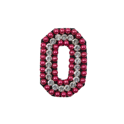 Italian Number 0 Patch with Pink Pearls and Rhinestones- 2.75