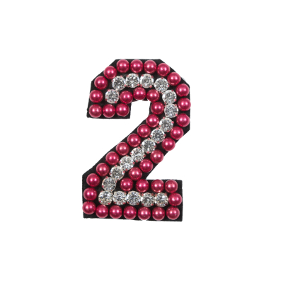 Italian Number 2 Patch with Pink Pearls and Rhinestones- 2.75