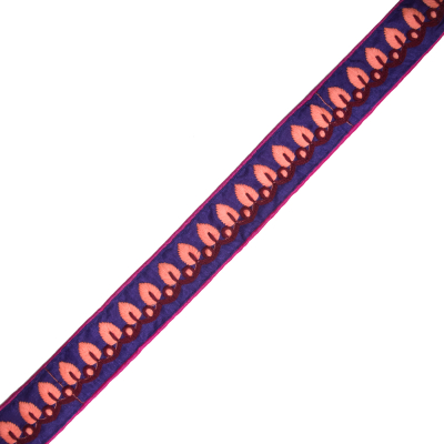 Embroidered Purple/Orange Neon Trim - 1.5
