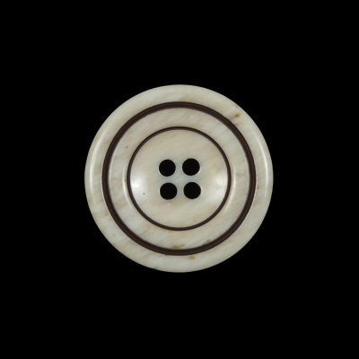 Cream and Brown Plastic 4-Hole Button - 36L/23mm | Mood Fabrics