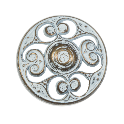 Gold and White Etched Metal Shank Back Button - 44L/28mm | Mood Fabrics