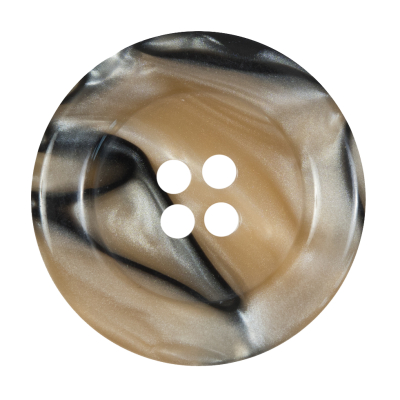Beige and Black Plastic 4-Hole Button - 60L/38mm | Mood Fabrics