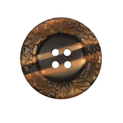 Italian Metallic Bronze Etched 4-Hole Button - 40L/25.5mm | Mood Fabrics