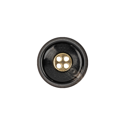 Black Horn and Gold Metal 4-Hole Button - 25L/16mm | Mood Fabrics