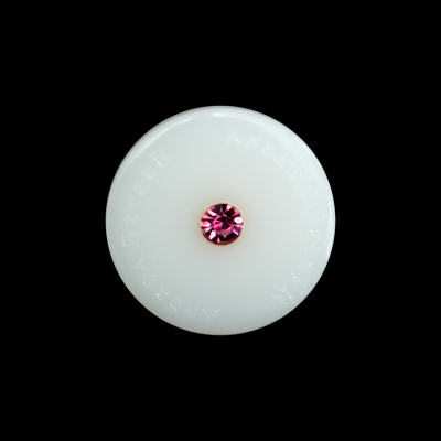 Ivory Plastic Button with Pink Rhinestone Center - 36L/23mm | Mood Fabrics