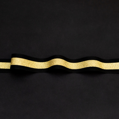 Italian Metallic Gold and Black Striped Grosgrain Ribbon - 1