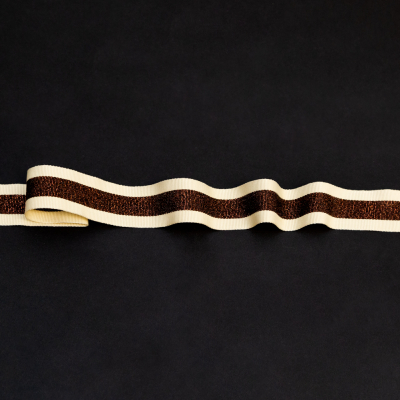 Italian Metallic Dark Copper and Tan Striped Grosgrain Ribbon - 1