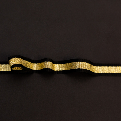 Italian Metallic Gold and Black Striped Grosgrain Ribbon - 0.625