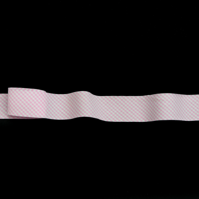 Italian White and Pink Checkered Bias Tape Ribbon - 1