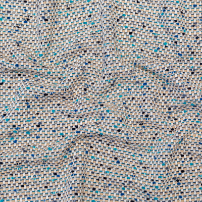 Beige, Blue and White Blended Wool Tweed | Mood Fabrics