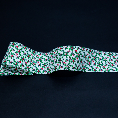 Green and White Holly Christmas Ribbon - 1.875