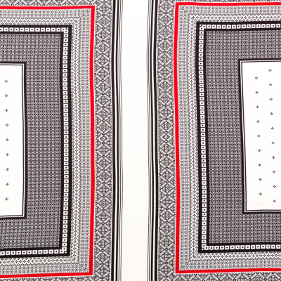 Italian Black, Optic White and Very Cherry Panel Printed Rayon Jersey | Mood Fabrics