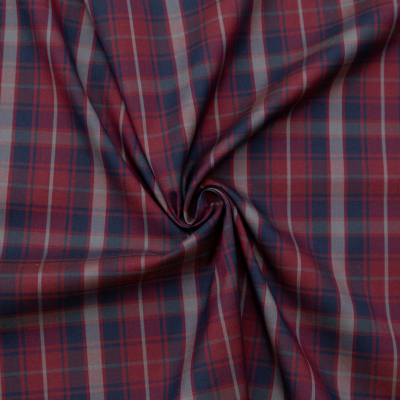Rag & Bone Red, Navy and Gray Plaid Stretch Cotton Twill | Mood Fabrics