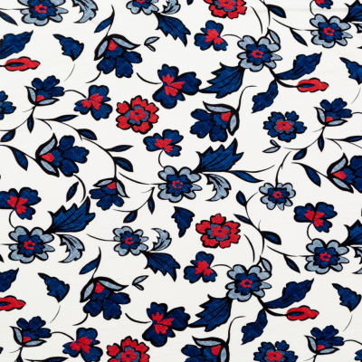 Red, White and Blue Floral Printed Rayon Jersey | Mood Fabrics