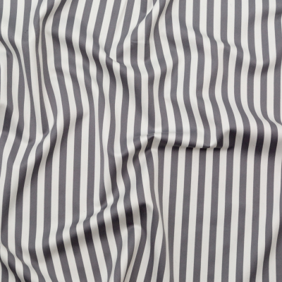 Gray and Ivory Bengal Striped Stretch Polyester Twill | Mood Fabrics
