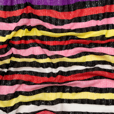 Pink, Red and Yellow Wavy Striped Sweater Knit | Mood Fabrics