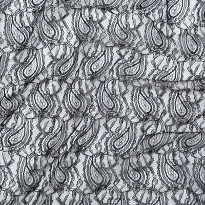 Metallic Gold and Black Paisley Stretch Corded Chantilly Lace | Mood Fabrics