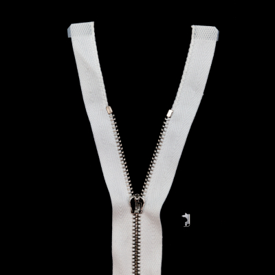 Mood Exclusive Italian White and Silver T3 Open End Metal Zipper - 27.5