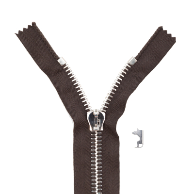 Mood Exclusive Italian Brown and Silver T8 Closed End Metal Zipper - 9